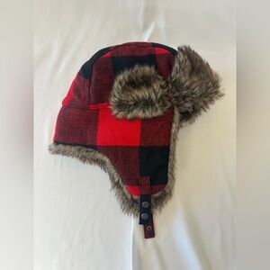 Swiss Tech Hat One Size Red Black Trapper Fur Lined Plaid Winter Outdoors